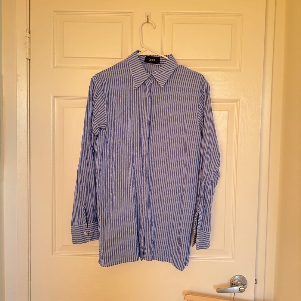 Blue Striped Shirt & Pleated Skirt Set